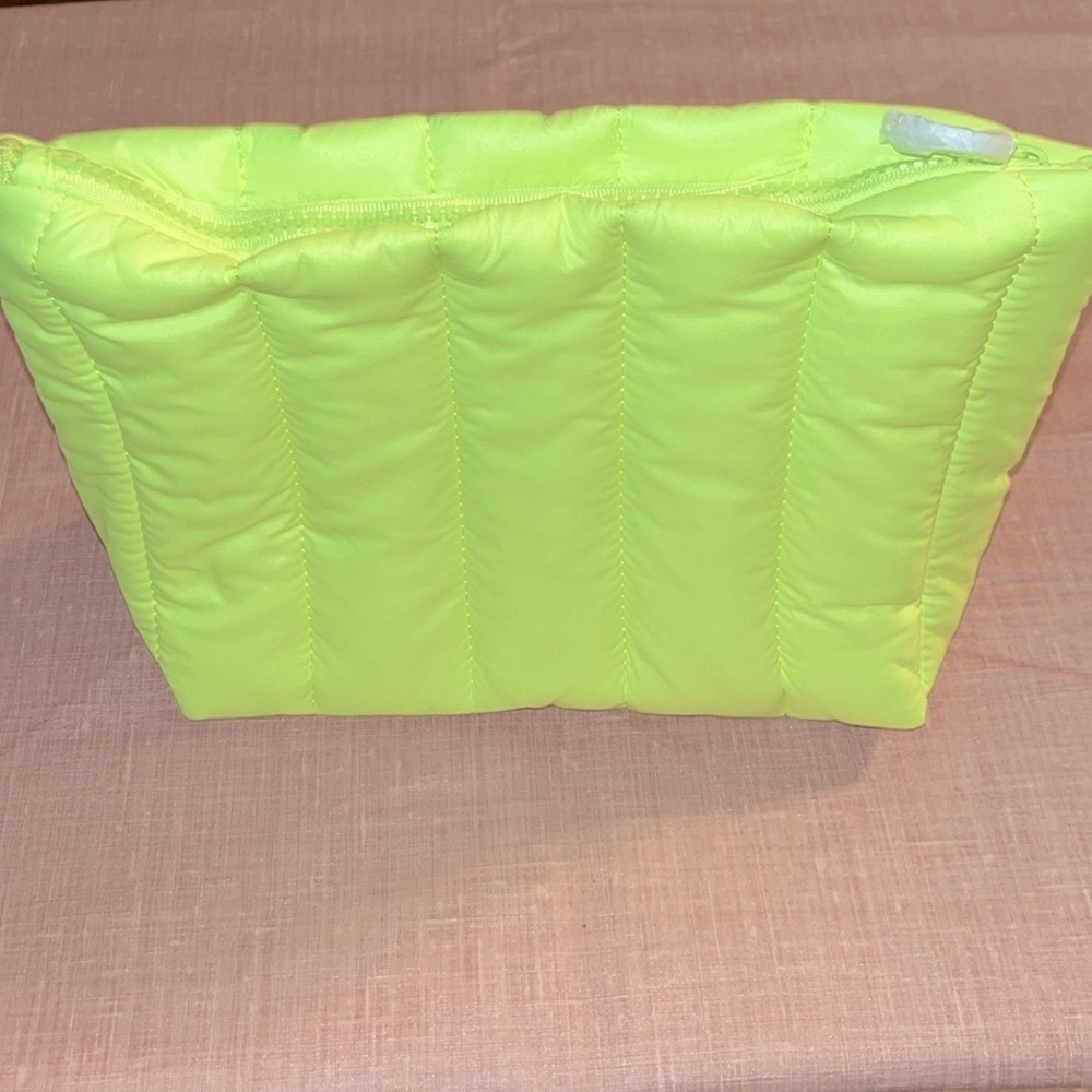 Drunk Elephant Neon Yellow Large Travel Cosmetic Puffer Bag.